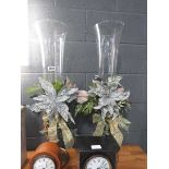 Pair of Christmas themed glass candlesticks