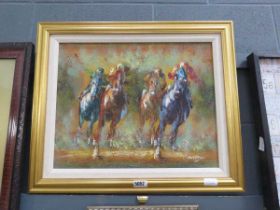Oil on canvas - horses and jockey's