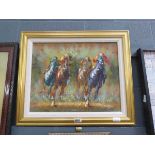 Oil on canvas - horses and jockey's