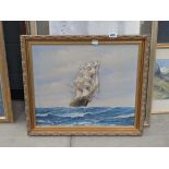 Oil on canvas - sailing ship at sea