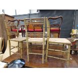 3 bent cane dining chairs with strung seats