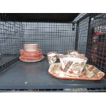 Cage containing quantity of Ridgeway floral patterned crockery