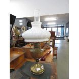 Brass oil lamp with glass funnel and shade