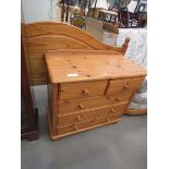 Pine chest of 2 over 3 drawers plus bed head board