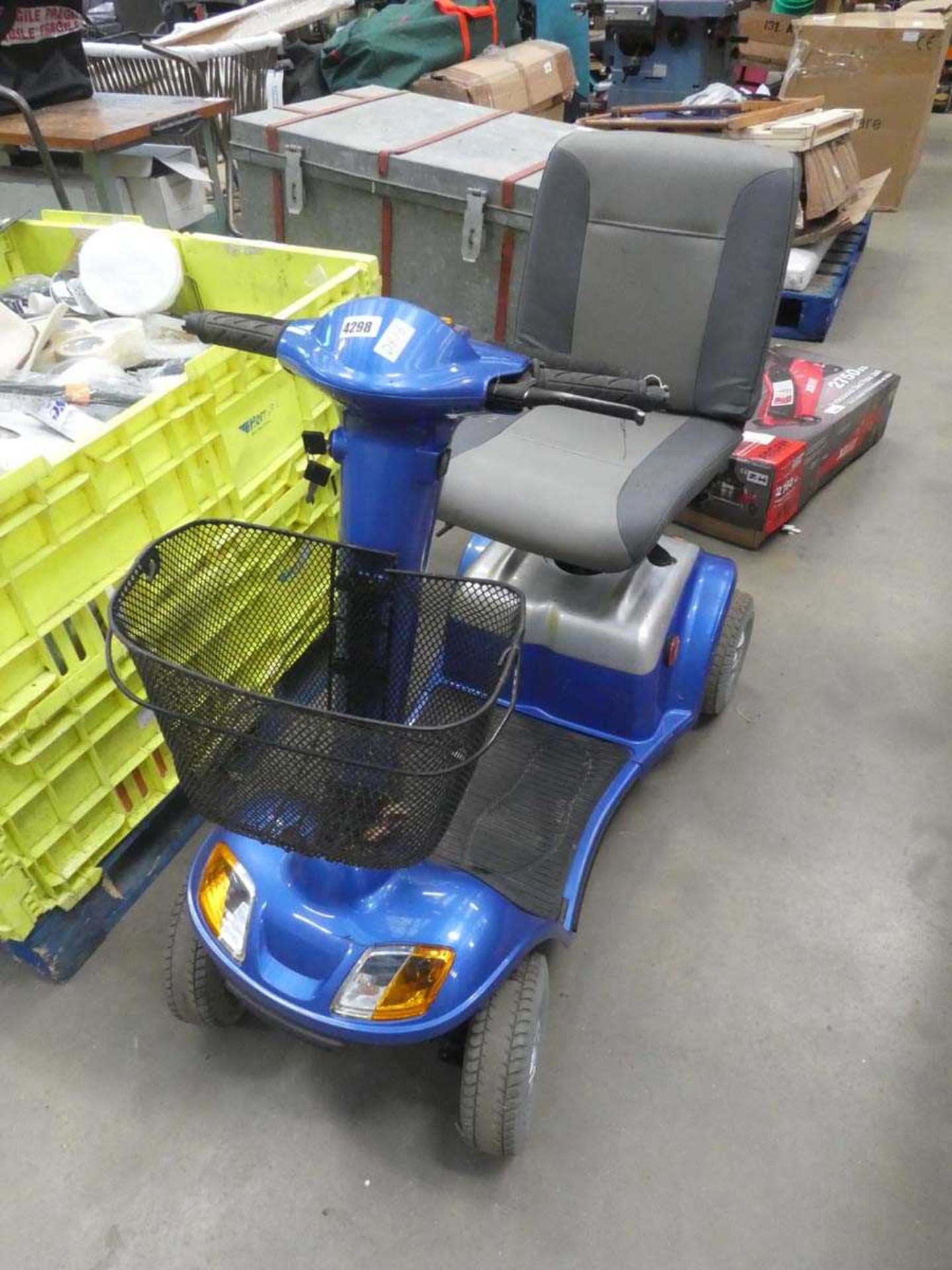 Blue 4 wheel mobility scooter (no batteries)