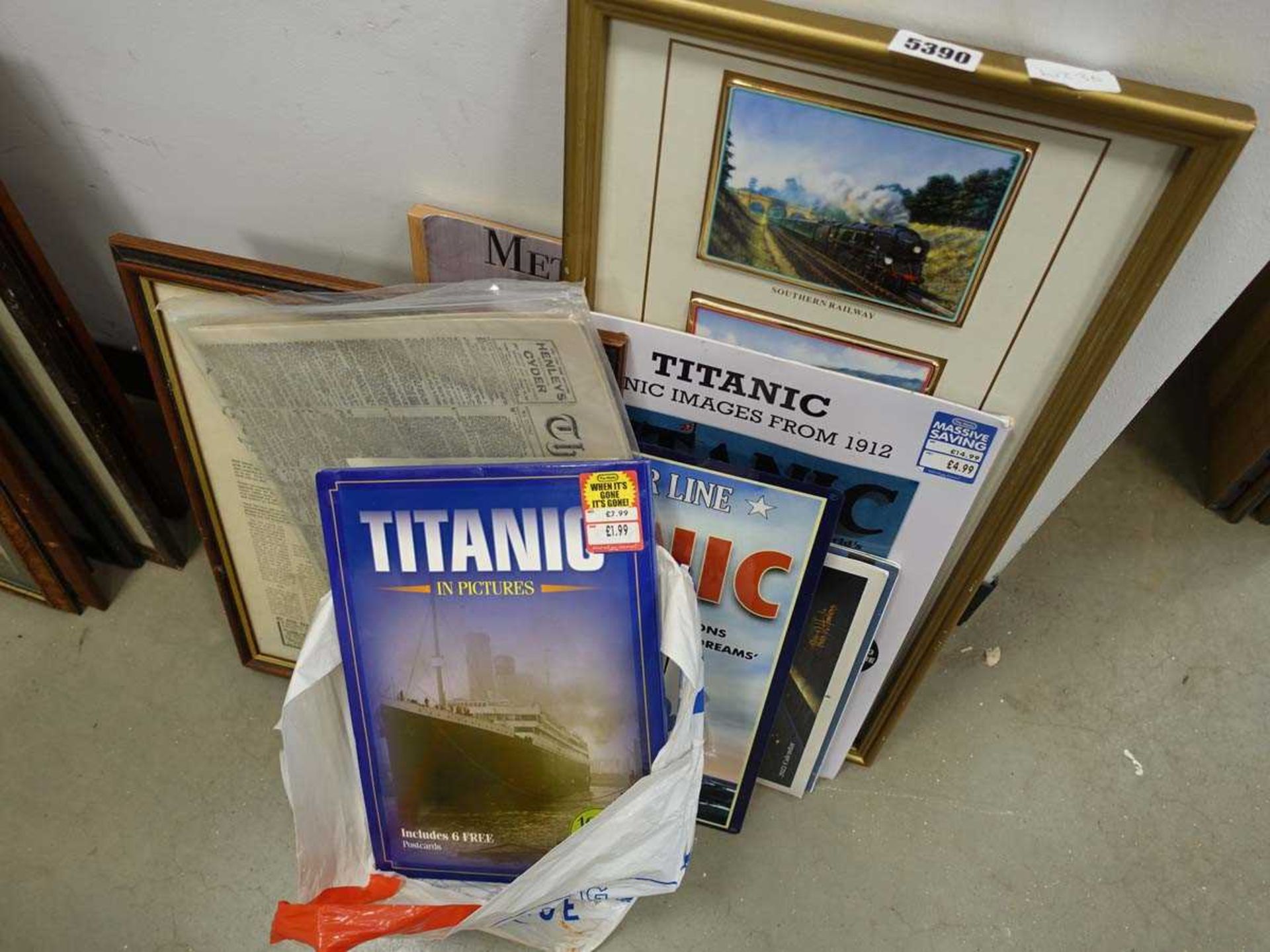 Stack on Titanic reference books, metal signs plus railway wall plaques and calendars - Image 2 of 2