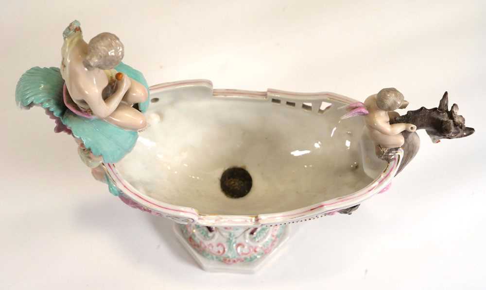 A Meissen style figural table centre of urn shaped form decorated with figures riding a serpent, - Image 6 of 8