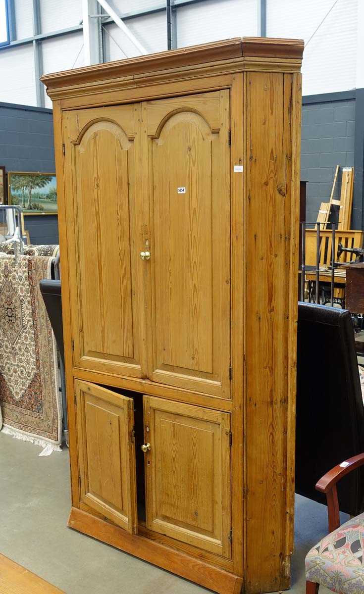 Large pine four door corner cupboard