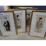 5 oriental mixed media panels (Heffer and Son's labels verso)