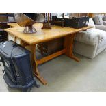 Modern pine refectory table plus a square side table