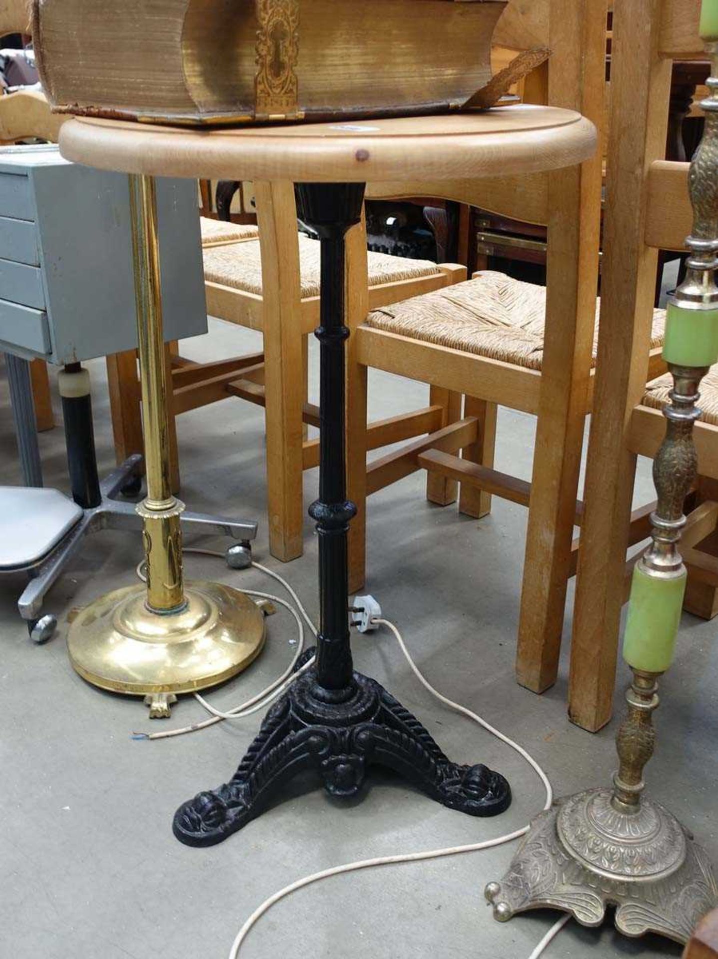 Cast iron table with pine surface