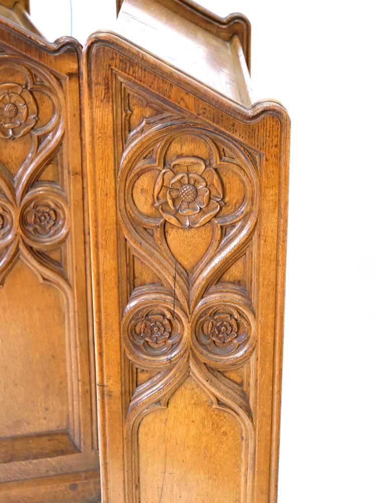 A pair of Victorian oak pew-fronts or lecterns, each with panelled fronts and decorated with Tudor - Image 4 of 5