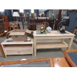 Limewashed and granite inlaid TV stand plus a matching two-tier console table