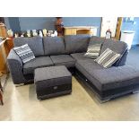 Grey fabric corner suite in two sections with matching footstool