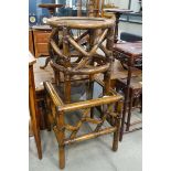 Glazed and bent cane lamp table plus circular table matching