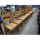 Harlequin set of twelve beech dining chairs with strung seats