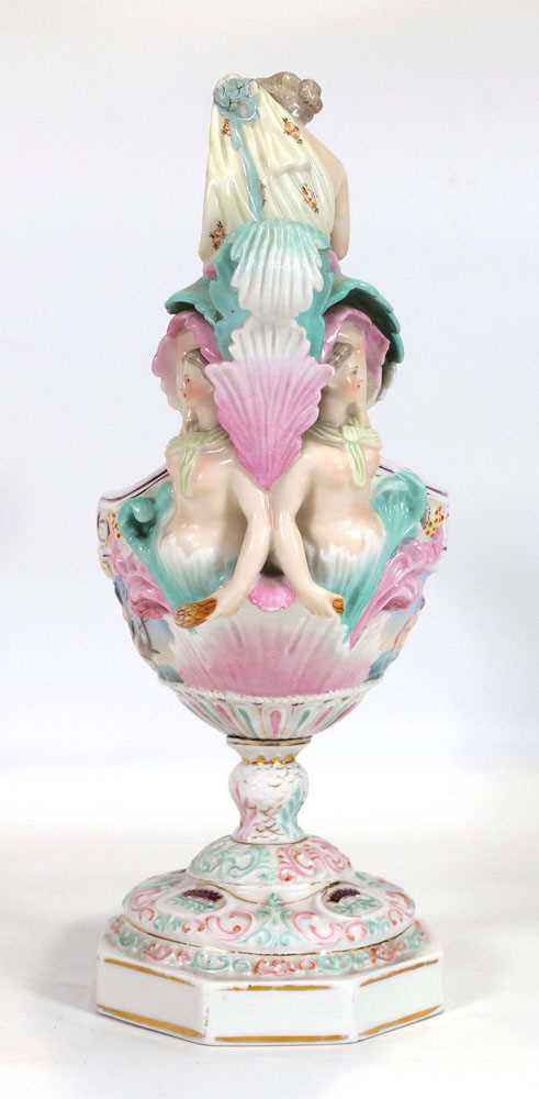 A Meissen style figural table centre of urn shaped form decorated with figures riding a serpent, - Image 5 of 8