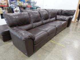 Italsofa 4 seater faux leather brown sofa together with a matching corner sofa and footstools