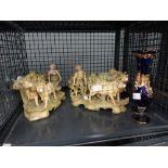 Cage containing pair of Italian bowls with cattle and ploughing team plus pair of Venetian vases