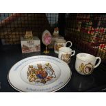 Cage containing paperweights, quantity of commemorative ware and 2 Lilliput Lane cottages