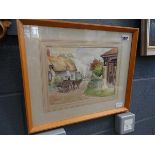 Watercolour of cart and horse signed Harris