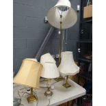 Quantity of brass table lamps and floor lamp
