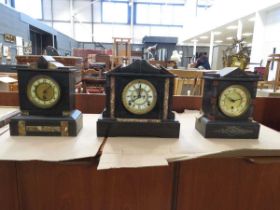 3 Victorian slate based mantle clocks