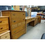 Stag oak bedroom suite comprising dressing table with three paneled mirror plus two multi-drawer