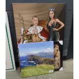 +VAT Print on canvas of king and consort together with 2 other pictures