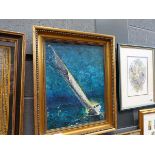 Oil on panel of sailing boat