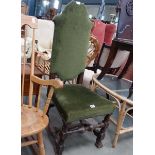 Upholstered high back oak chair