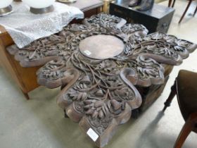 Anglo Indian hard wood carved folding table and stand