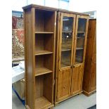 Glazed pine bookcase plus a narrow open bookcase
