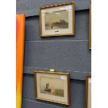 Pair of coastal watercolours of cottages and sailing boats