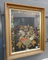 Framed wall embroidery depicting classical vase of flowers