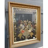 Framed wall embroidery depicting classical vase of flowers