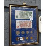 Wall hanging with bank notes and coinage