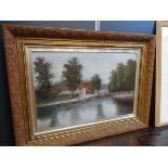 Oil on canvas depicting punts in river signed G Colt