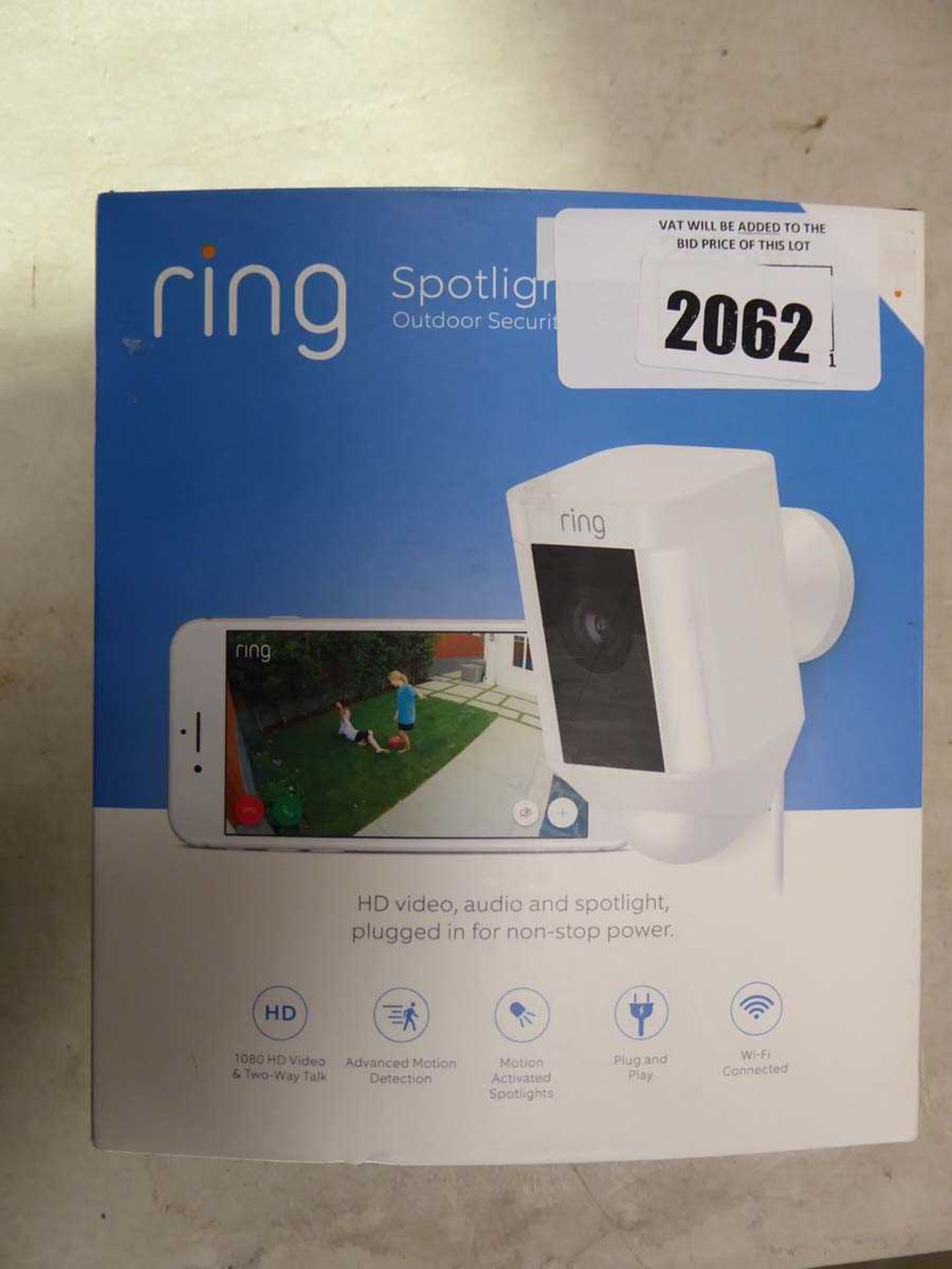 +VAT Ring Spotlight wired outdoor security camera in box