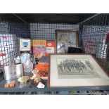 Cage containing a military photograph, books to include Harry Potter Order of the Phoeonix and