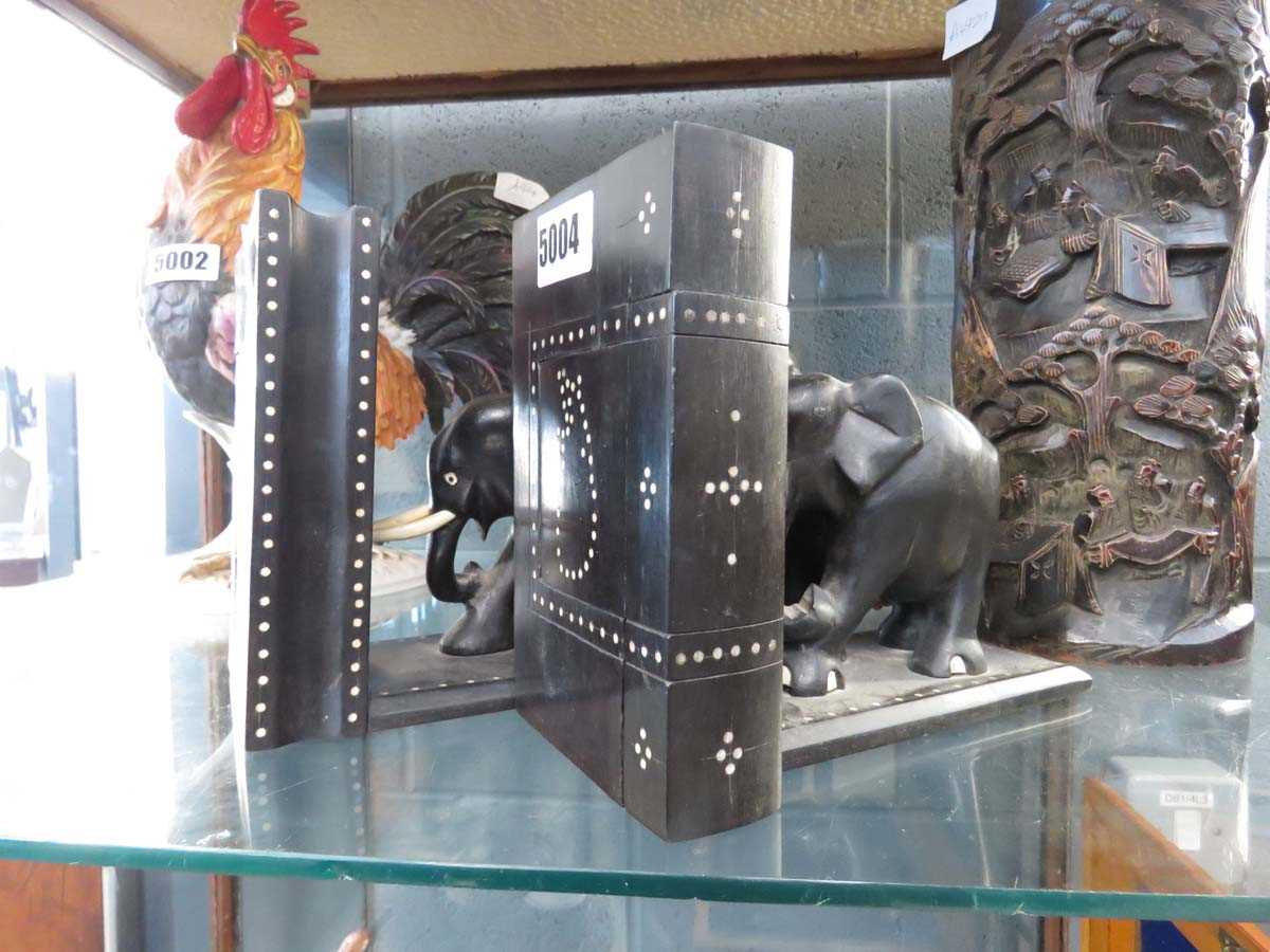 Pair of inlaid Indian elephant shaped bookends