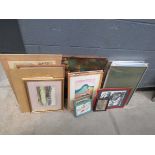 Quantity of painting and prints to include country scenes, embroidery study of an artist and