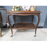 Inlaid walnut two tier tea trolley