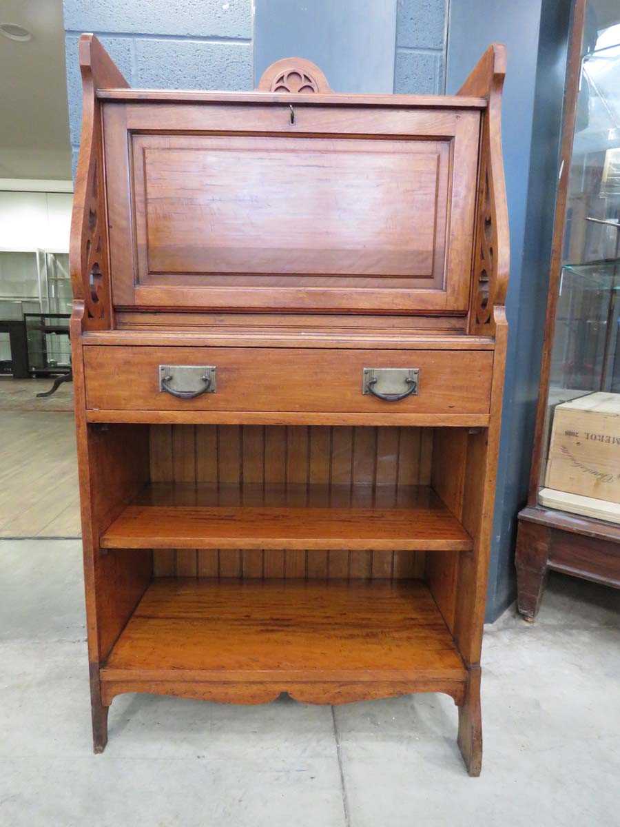 Satin walnut student's bureau with shelves under