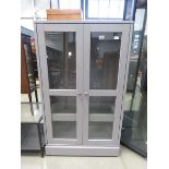 Grey painted and glazed double door display cabinet