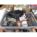 Box containing binoculars, barometers and cameras