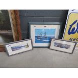 Three coastal prints of harbour and fishing boats