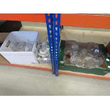 3 boxes containing glass baskets, wine glasses, jelly mould and household china