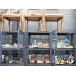 3 cages containing a large quantity of Bluebird, Polly Pocket and other childrens toys