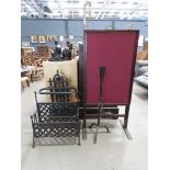 Metal magazine rack, stick stand, candlestick and adjustable fire screen